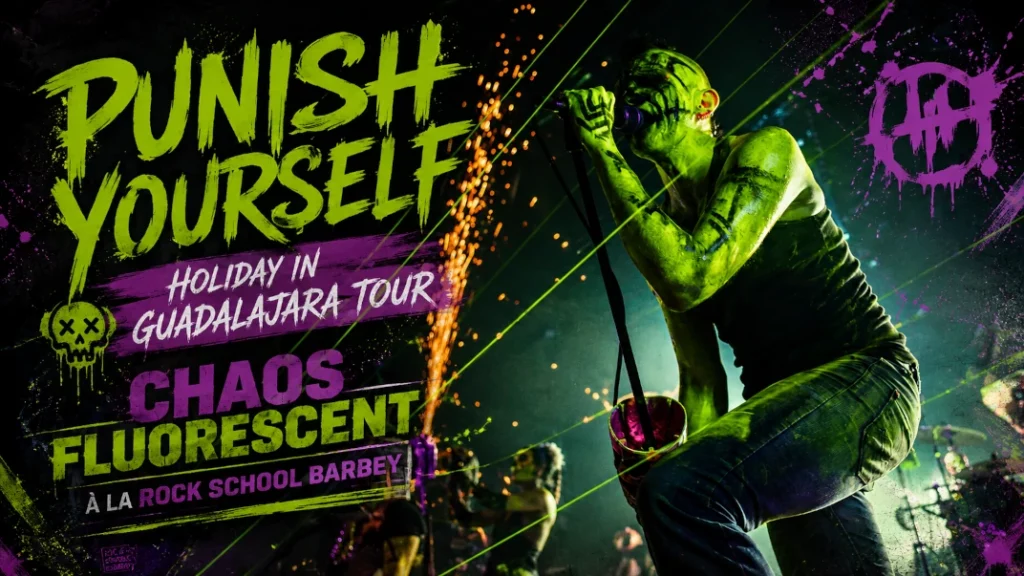 🎨  Punish Yourself — Holiday in Guadalajara Tour : chaos fluorescent à la Rock School Barbey