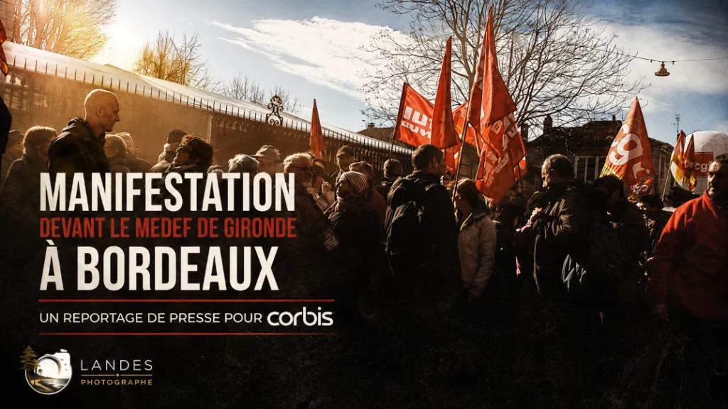 📰 Manifestation devant le Medef de Gironde à Bordeaux : un reportage de presse pour Corbis
